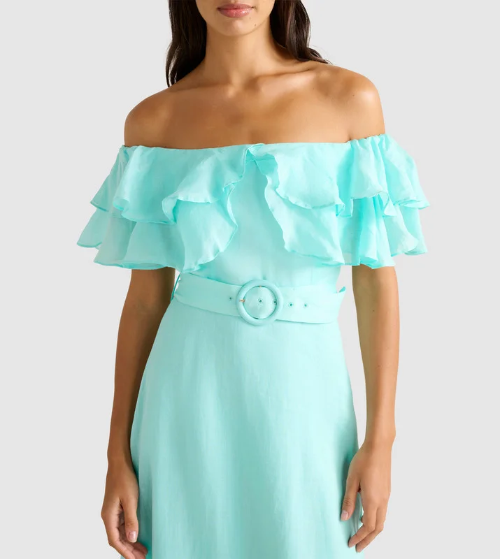 forever new  JEMIMA Off Shoulder Ruffle Midi Party Dress for Women | Best Price UAE